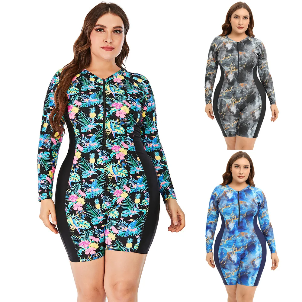 

Women Plus Size One-piece Swimwear Conservative Long Sleeve Beach Swimsuit