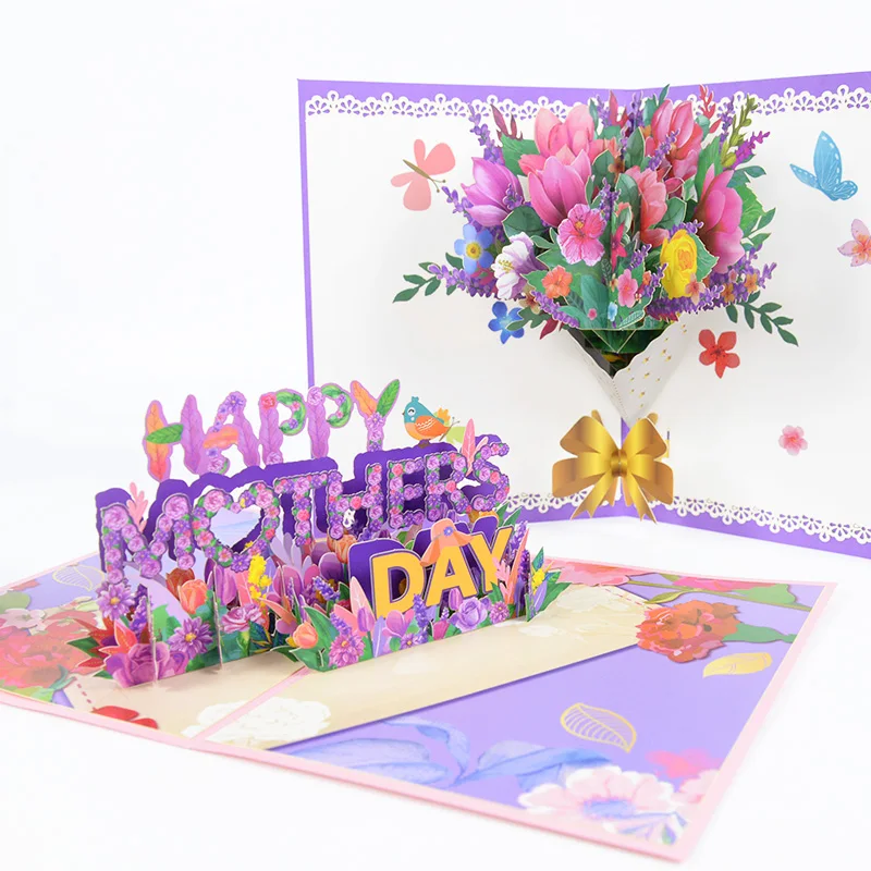 3D открытки с выдвижными цветами поздравительные на день матери День