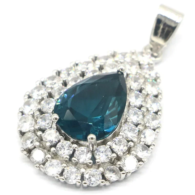 6g Real Customized 925 Solid Sterling Silver  PENDANT Drop Shape Spessartine Garnet Rich Blue Aquamarine London Blue Topaz CZ Gi