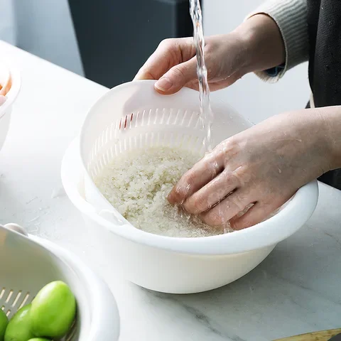 

Kitchen Silicone Double Drain Basket Bowl Washing Storage Basket Strainers Bowl Drainer Vegetable Cleaning Colander Kitchen Tool