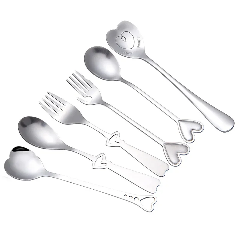 Eco-friendly Stainless Steel Love Forks and Spoon Set Heart Shaped Coffee Spoon Fruit Fork Wedding Dinnerware Set Tableware Gift