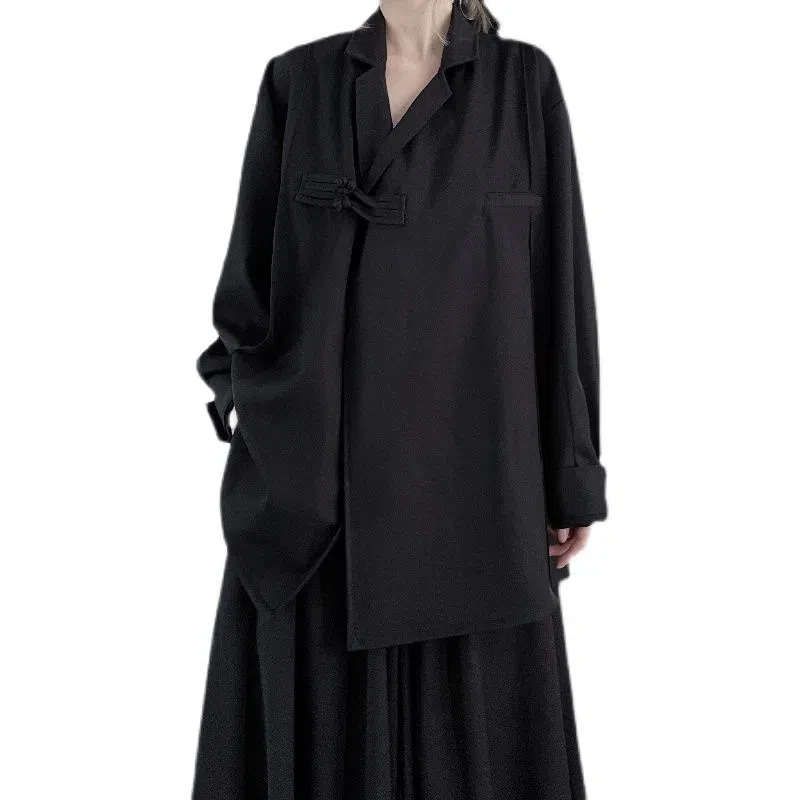 Chinese Style Shirt Jacket Long Sleeve Tops Men Women Vintage Loose Turndown Collar Hanfu Autumn Casual Kimono Hombre