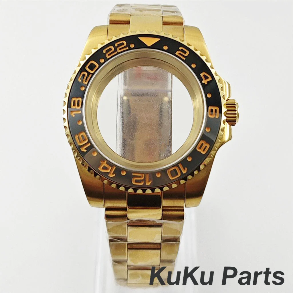 Gold 40MM Oyster Bracelet Sapphire Glass Waterproof Watch Case with 28.5mm Dial Compatibility