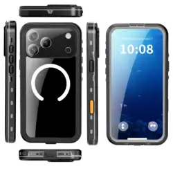 Waterproof IP68 Dustproof Full Body Magnetic Phone Case Cover - iPhone 15 Pro Max (Black)