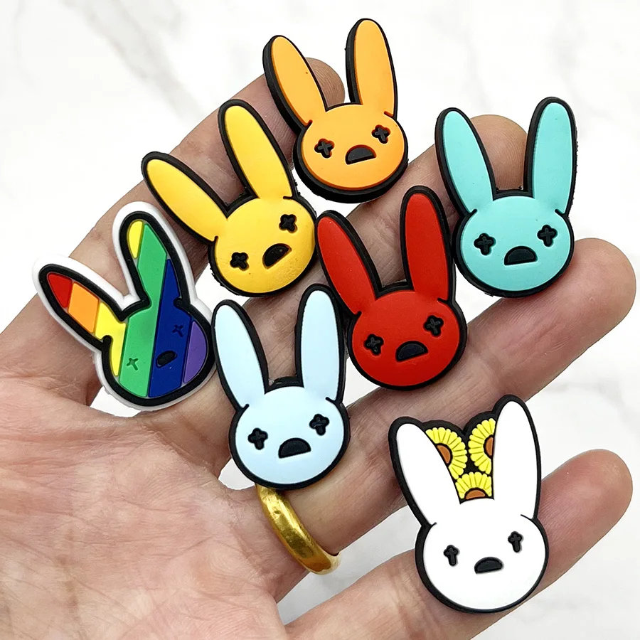 

Single Sale 1Pcs Colorful Rabbit PVC Shoe Charm Accessories Diy Shoe Buckle Decor Fit Pins Jibz For Crocs Charms X-mas Kids Gift