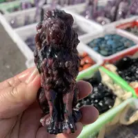Natural Garnet Lion Carving  Animal Ornaments Statue Gift Healing Gem Crafts For Home Decoration 1PCS 1