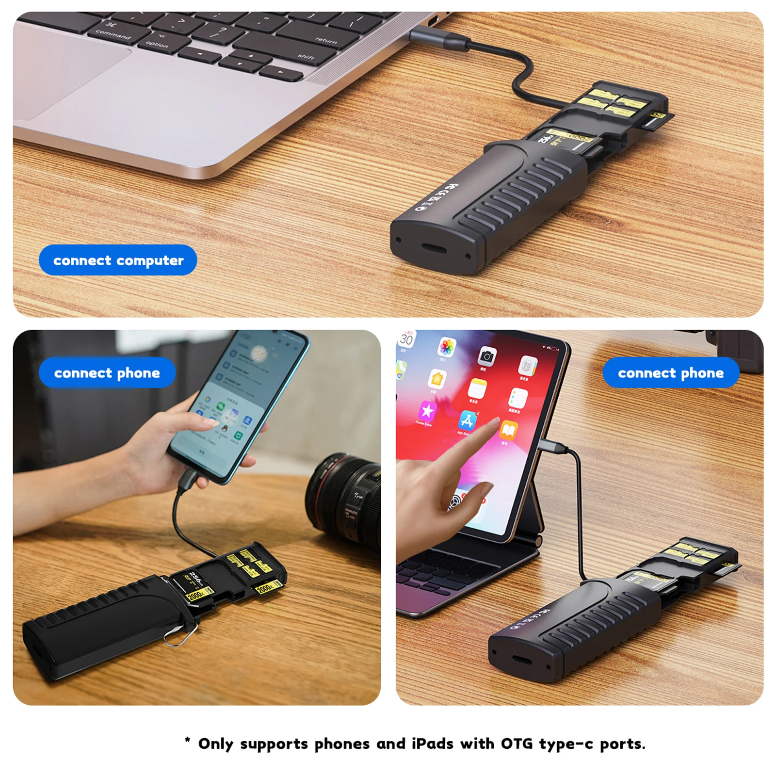 Desiontal DK10 2-in-1 메모리 카드 리더기 및 보관 케이스, SD/TF 카드용 고속 USB 3.1 Type-C 카드 리더기(정리함 포함)