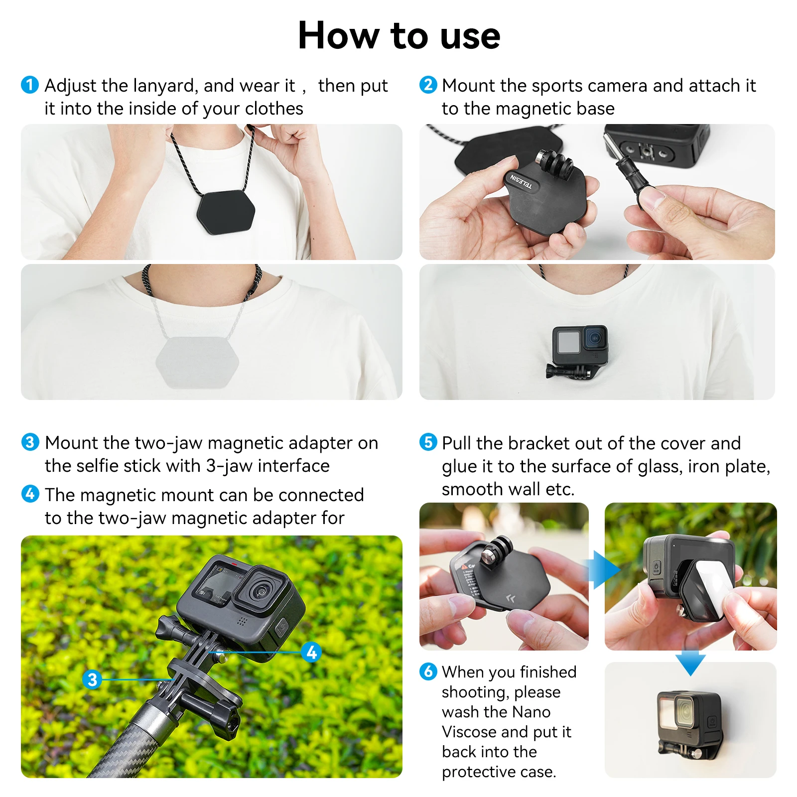 TELESIN Magnetic Action Camera Quick Release Halter Bracket Gopro Accessories Release For GoPro Hero Insta 360 DJI Mobile Phone