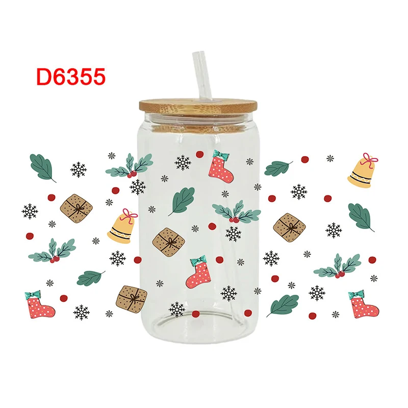 UV DTF Transfers Stickers 16oz Cup Wraps New Year Merry Christmas Printed for DIY Glass Ceramic Metal Leather Etc. D6352 dtf transfer sticker