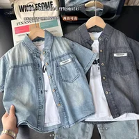 2025 New Summer Kids Boys Denim Shirts Short Sleeve Single Breasted Children Boys Thin T-shirt Casual Versatile Boys Top