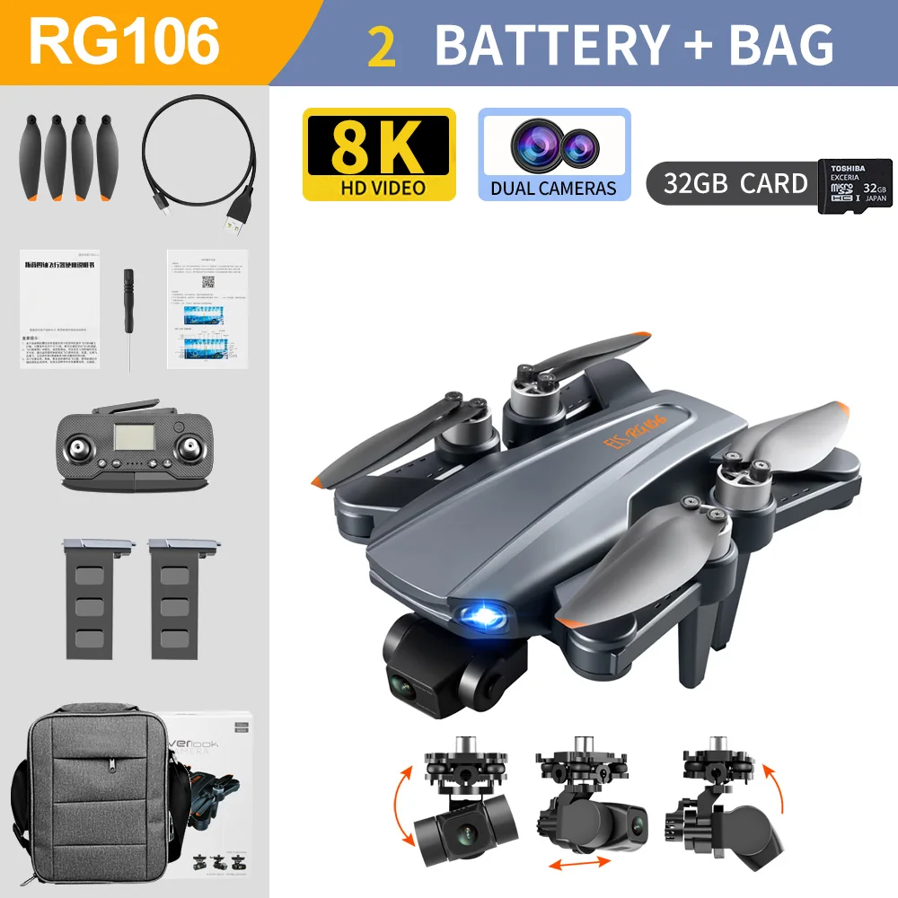 2022 New RG106 Drone 8k Dual Camera Profesional GPS Drones With 3 Axis Brushless Rc Helicopter 5G WiFi Fpv Drones Quadcopter Toy mini rc helicopter RC Helicopters