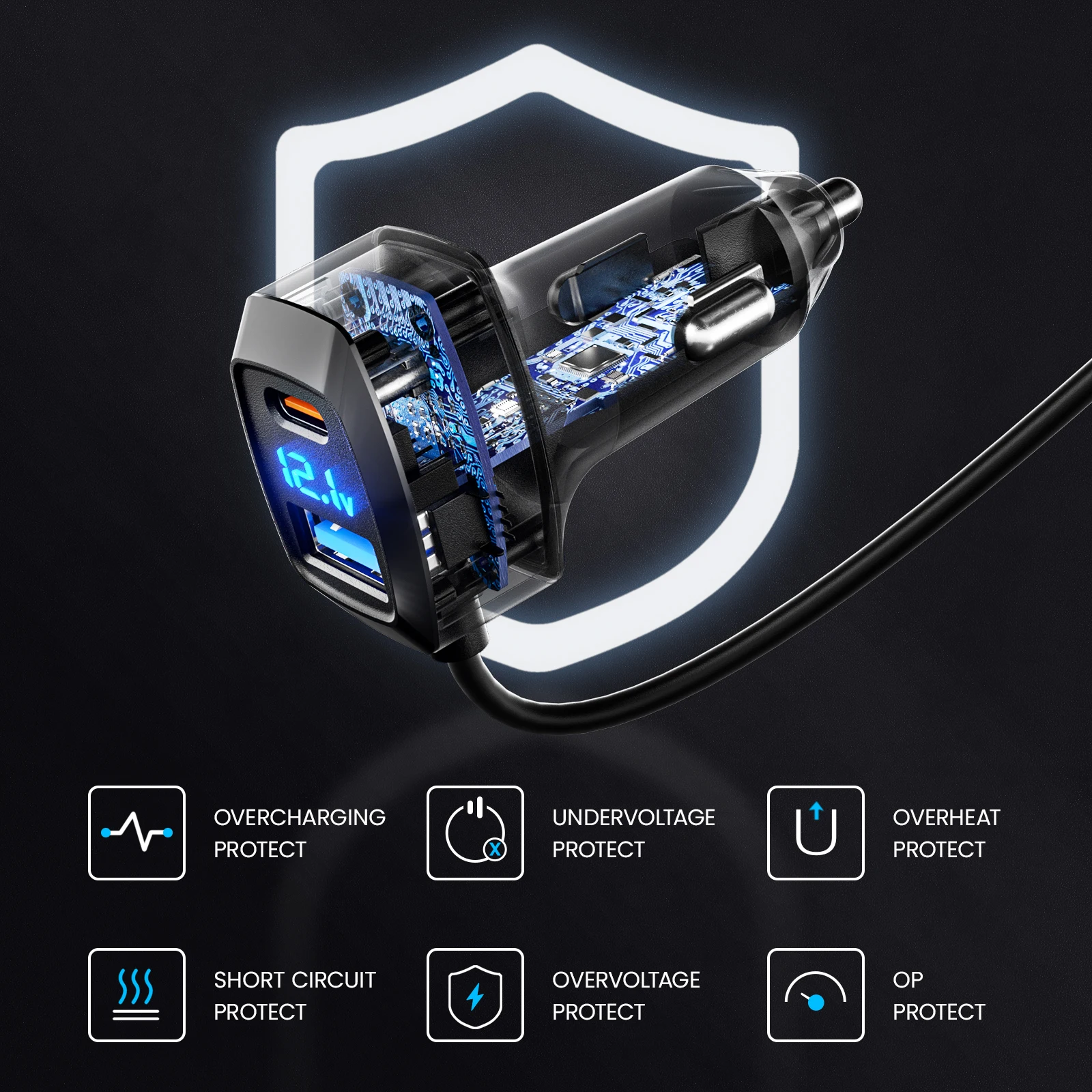LENCENT 5 Multi Ports Type C Car Charger with 5FT Cable 3 USB A and 2 Type C Charger Adapter Compatible with Samsung iPhone iPad