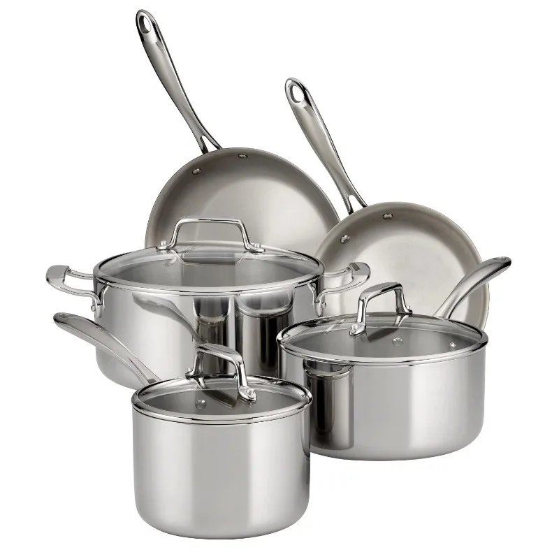 

Tramontina 8-Piece Tri-Ply Clad Stainless Steel Cookware Set, with Glass Lids