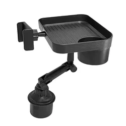 Multi-Functional Car Cup Holder Tray with 360° Rotating Phone Mount and Adjustable Drink Organizer (Black)