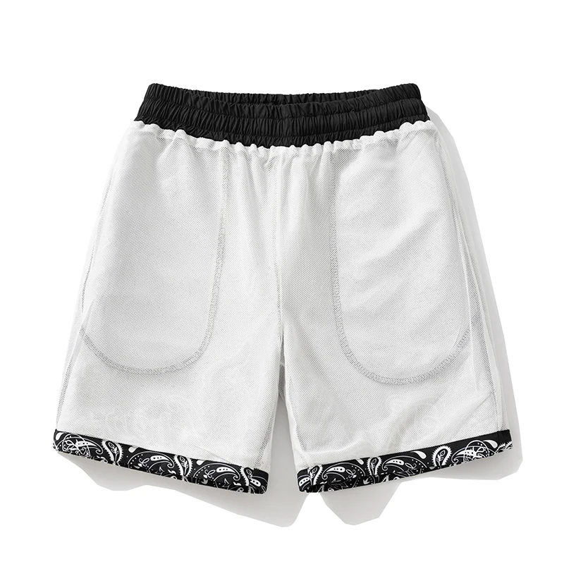 Mesh Cashew Flower Shorts with Drawstring Breathable Sportpants for Men and Women