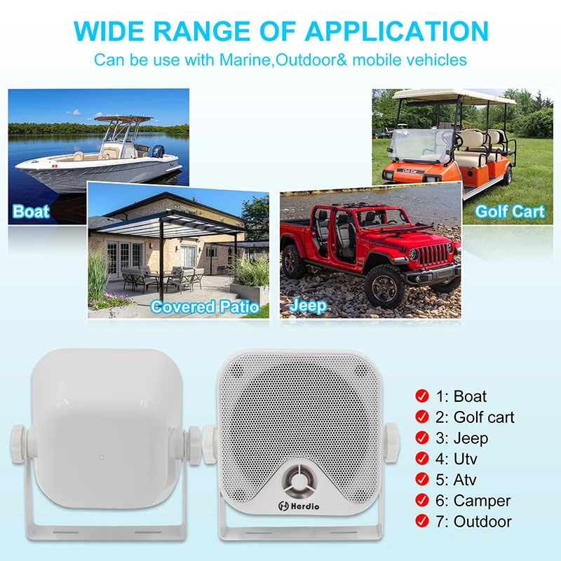 Herdio-Haut-parleur Bluetooth portable étanche filaire, haut-parleurs de douche, extérieur, bateau, camion, tracteur, 4 pouces, 120W, vente en gros