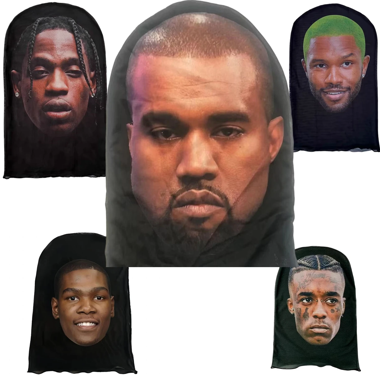 

Travis Scott Kanye West Drake Face Mask Rapper Celebrity Parody Baraklava Hat Funny Costume Adult