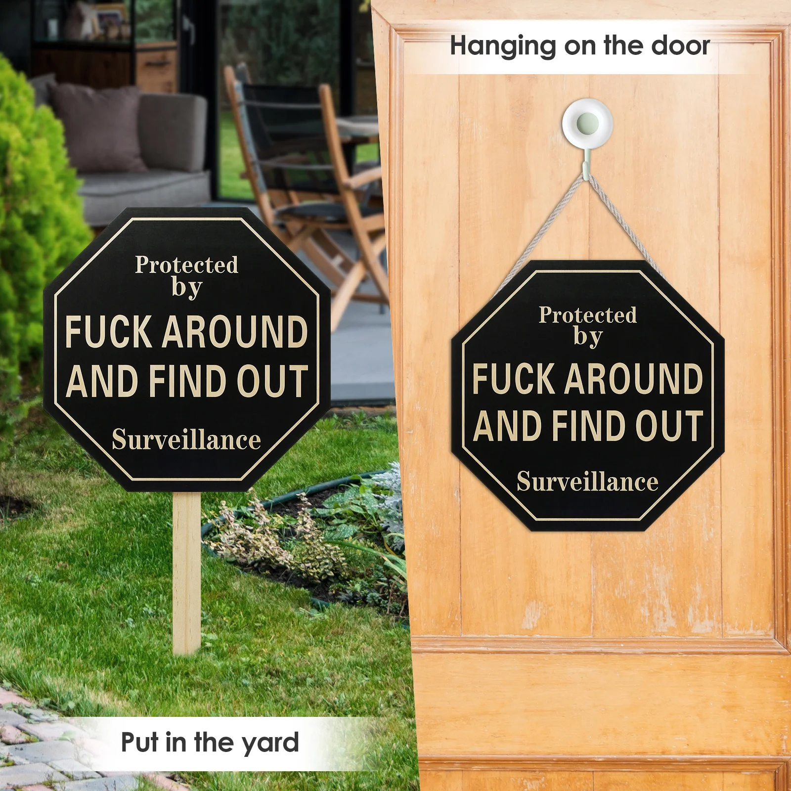 Yard Sign with Stake Fuck Around and Find Out Wooden Yard Logo Sign Durable Funny Prank Signs Reusable Front Door Decoration