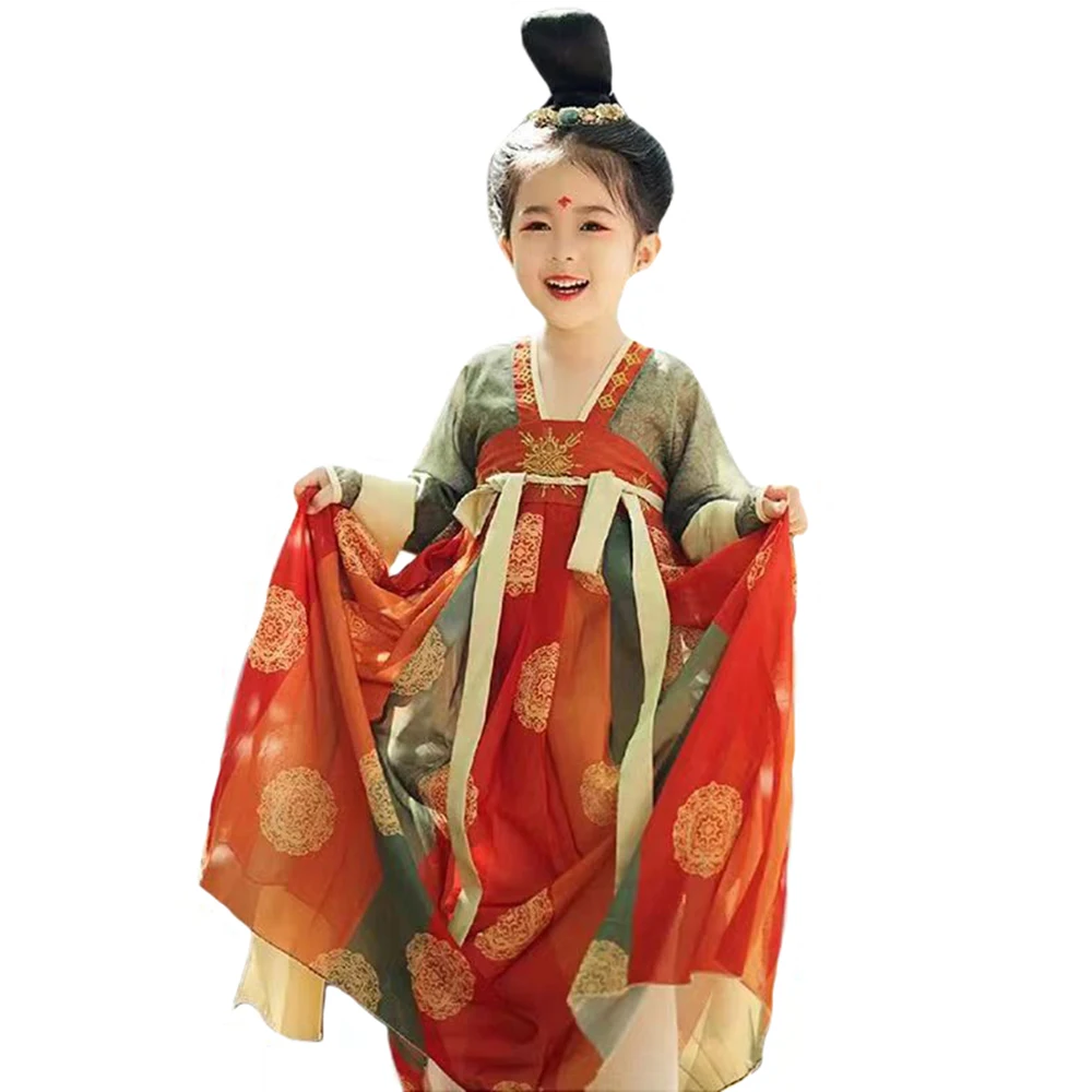 Ancient Chinese Style Ru Skirt Chinese Tang Dynasty Cosplay Costume Girls Children Dunhua Dance Dress Princess Hanfu With Shawl 6 pcs glove clip kids mittens children elastic gloves catcher metal clips clamps alloy shawl