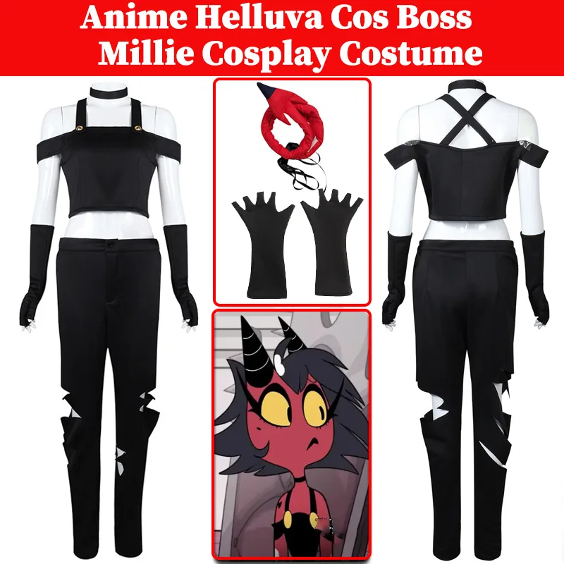 

Millie Cosplay Anime Helluva Cos Boss Costume Women Role Play Tail Collar Outfits Female Girls Halloween Carnival Disguise Suit