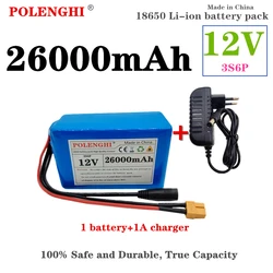 100% true capacity XT60 3S6P 12V 26000mAh 18650 lithium-ion rechargeable battery pack with BMS for scooters+12.6V 2A charger