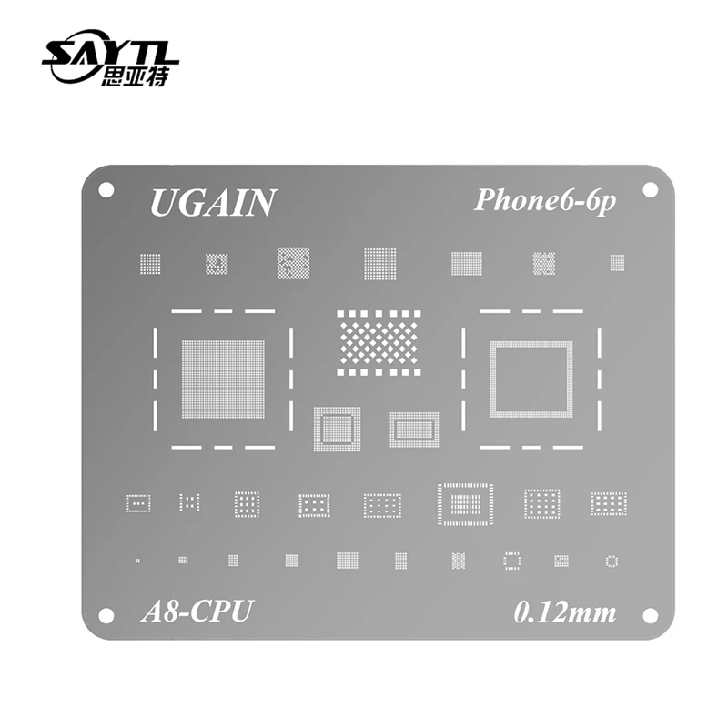 

BGA reballing Stencil for iPhone 6/6P/7/8/X/XSMAX/11/12/13/A8/A9/A10/A11/A12/A13/A14/A15 0.12mm direct heating stencil