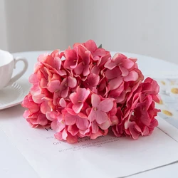 Silk Hydrangea Artificial Flowers for Home and Wedding Decor (Rose Red)