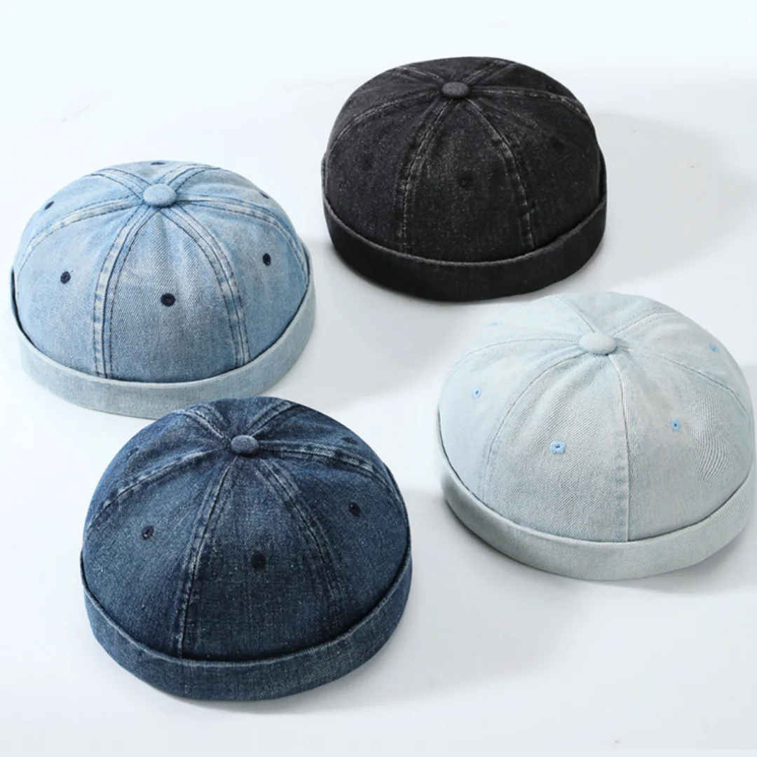 Vintage Denim Brimless Melon Cap For Men Women Fashion