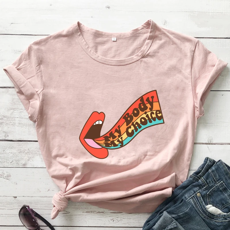 

Цветная женская футболка my body my choice с коротким рукавом в стиле ретро