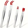 1/4 Pieces Tweezers With Rubber Tips Tweezers Rubber PVC Silicone Coated Non Marring Flat Tip Bent Tip Tweezers Tipped Tweezers 1