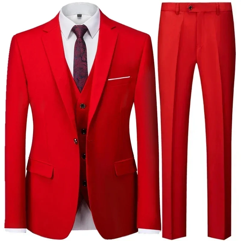 2024 Fashion Men's Casual Business Suit Jacket Pants Waistcoat 3 Pieces Set / Male Two Button Blazers Coat Trousers Vest