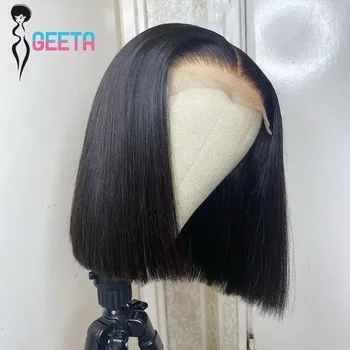 Short Bob Wig Transparent Lace Frontal Wigs Human Hair 100% Straight Bob Wigs Pre Plucked 13x4 Lace Front Wigs For Black Women 1