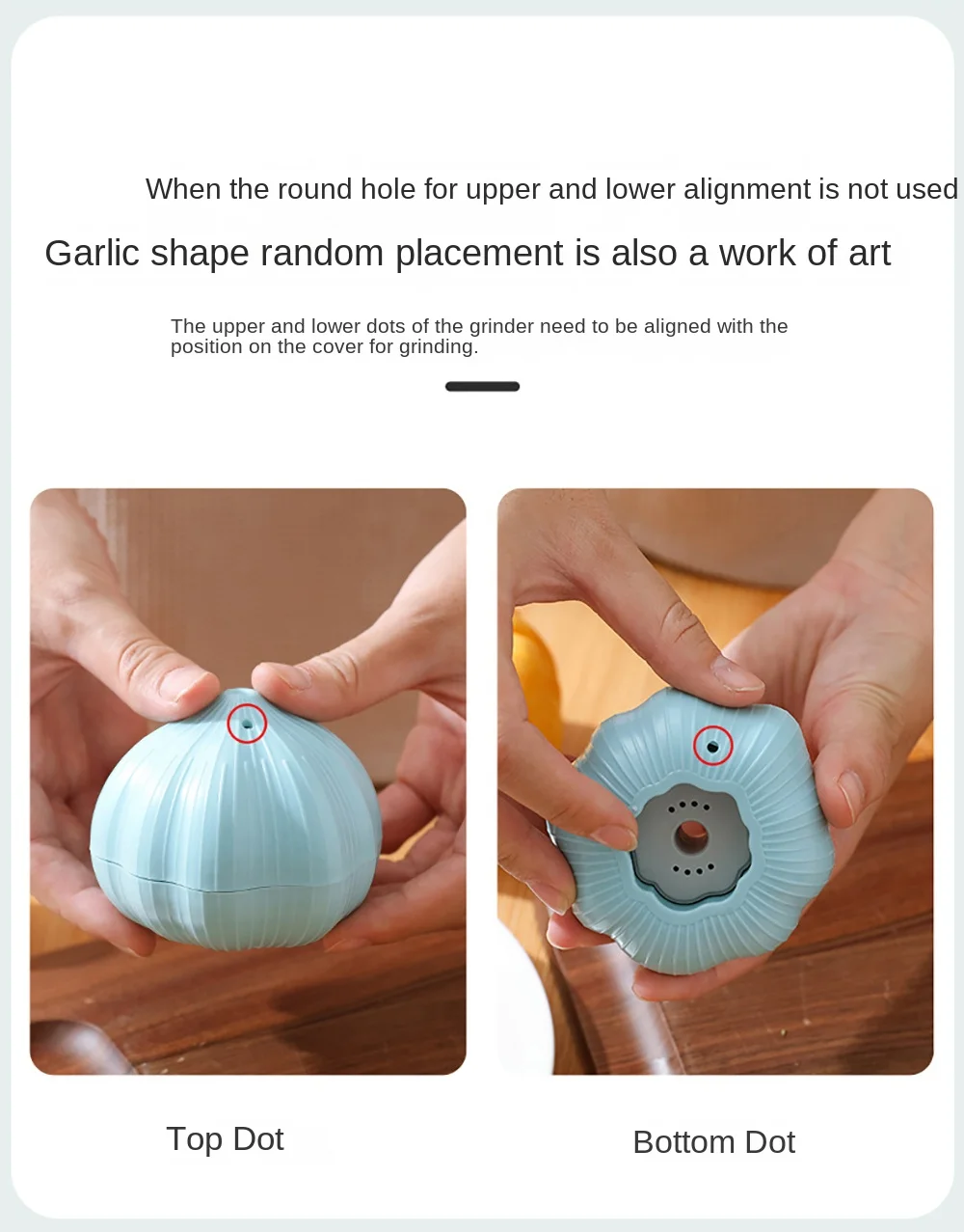 Description Picture 6 of itemMulticolor Garlic Sharpener Press Garlic shape Rotary Grinding Manual Garlic Press Removable Easy to Clean Chili Ginger Masher