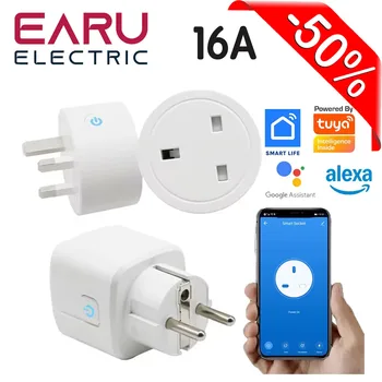 Tuya WiFi Smart Plug 16A EU UK Socket Power Energy Monitor Timing Function Smart Life App Outlet Works with Alexa Google Home