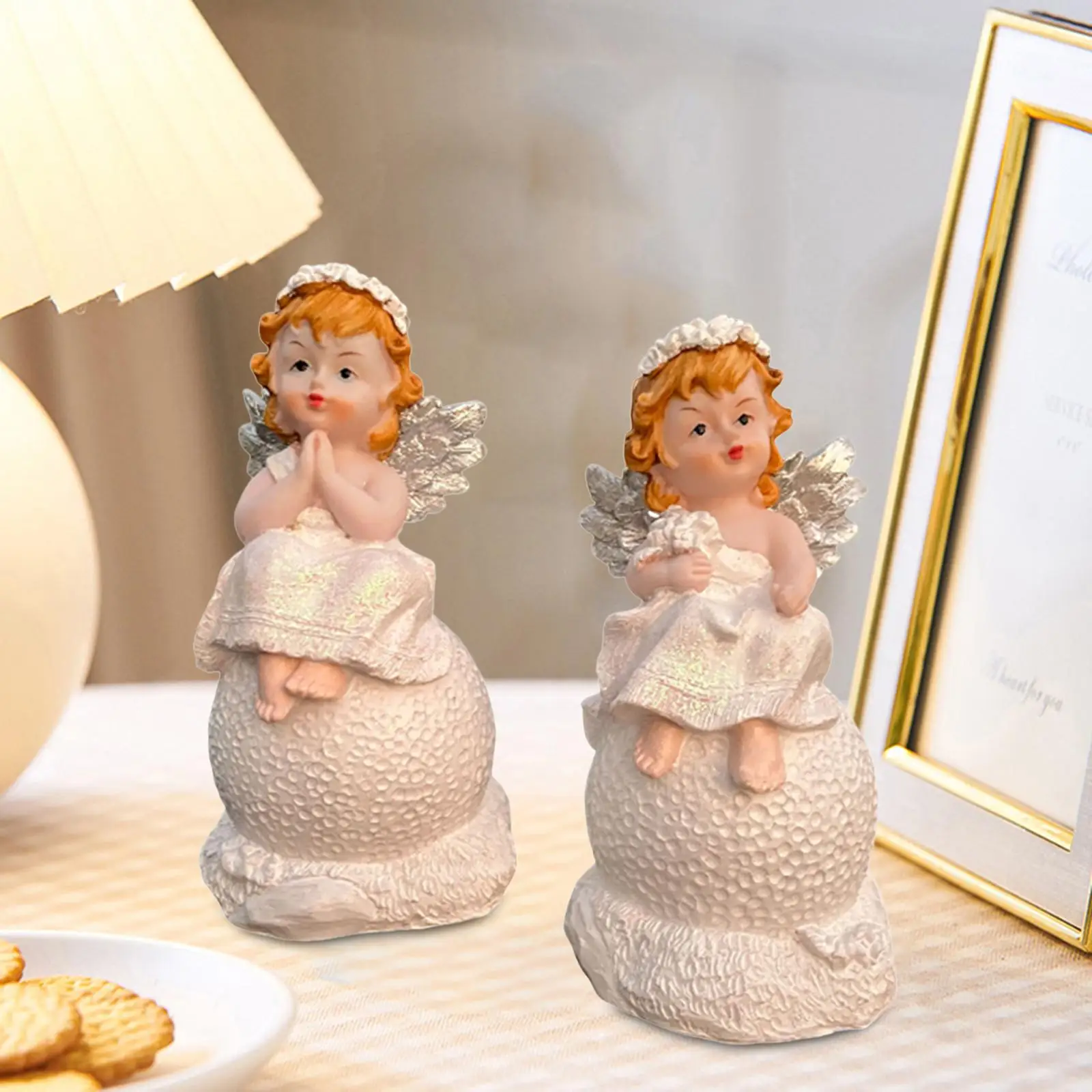 

Angel Figurine Desk Ornament with Light Collectible Art Outdoor Sculpture Girl