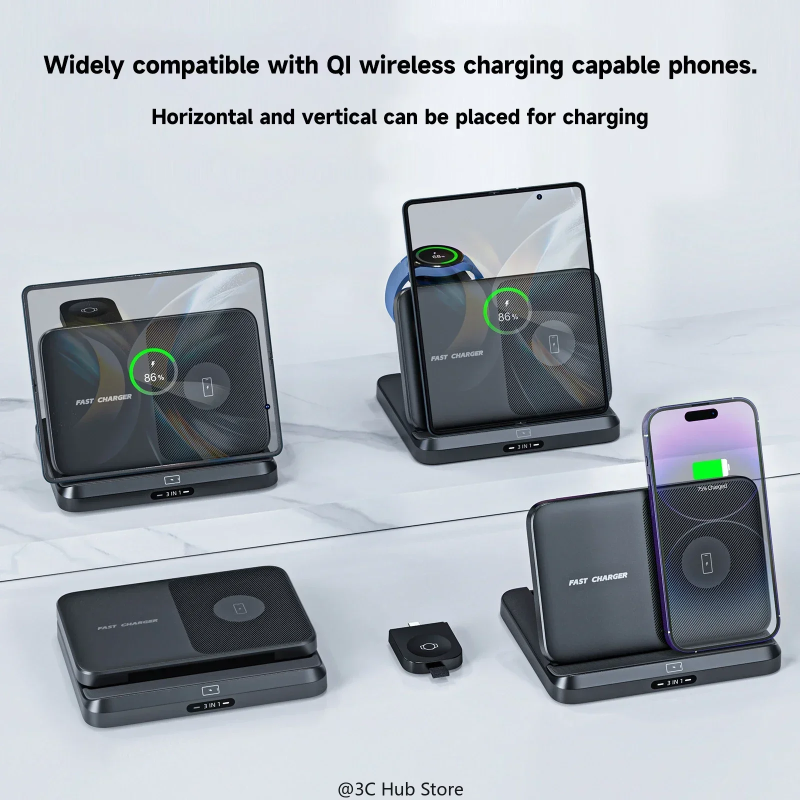 삼성 Galaxy Z Fold 5 4 3 S23 용 접이식 무선 충전기 스탠드 Galaxy Watch 6 Buds2 용 초고속 충전 도킹 스테이션