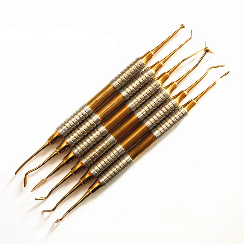 

6pcs Dental Composite Resin Filling Spatula Titanium plated Head Resin Filler Set thick handle Restoration set Dental Instrument
