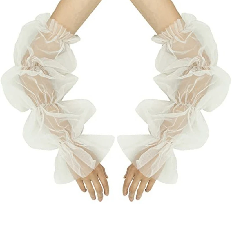 Detachable Elastic Sleeves Bride Wedding Arm Cover Decorate White Ruffle Puff Sleeve for Bridal Accessories Gloves T8NB