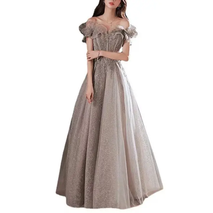 Elegant Evening Dresses Strapless A-Line Off The Shoulder Sequin Beaded Bandage Shiny Slim Backless Floor-Length Celebrity Gowns