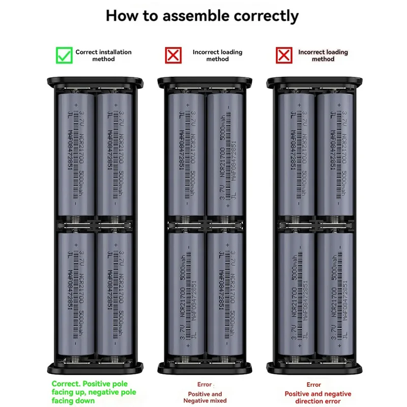 Transparent 4-Port 22.5W Fast Power Bank Solder-Free 4-Cell 21700 Battery Case Portable PD Battery Storage Box with OutdoorLight