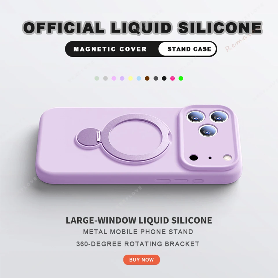 Magnetic Stand Liquid Silicone Phone Case with Magsafe Charging Holder
