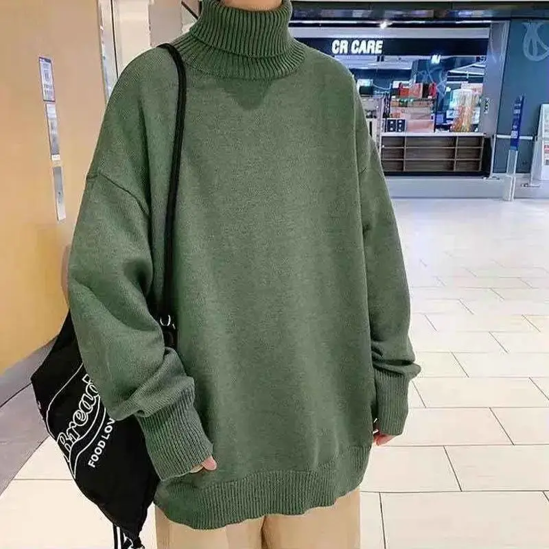 2023 Autumn and Winter Men's New Fashion Solid Color High Neck Long Sleeve Sweater Loose Relaxed Comfortable Versatile Top