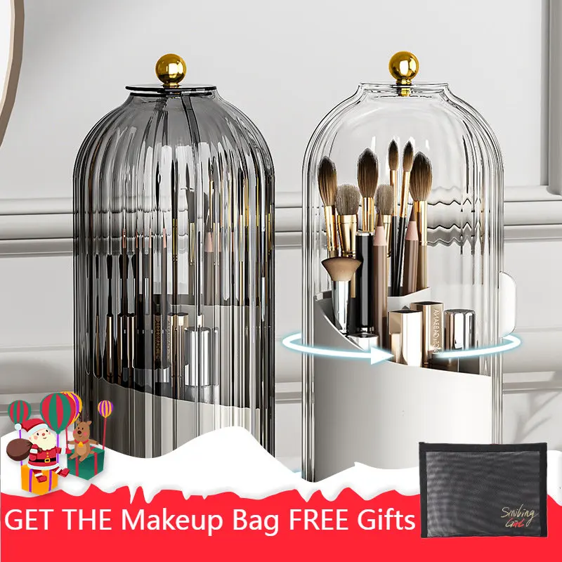 Ins Makeup Organizer Box With Lid 360° Rotating Makeup Brush Holder