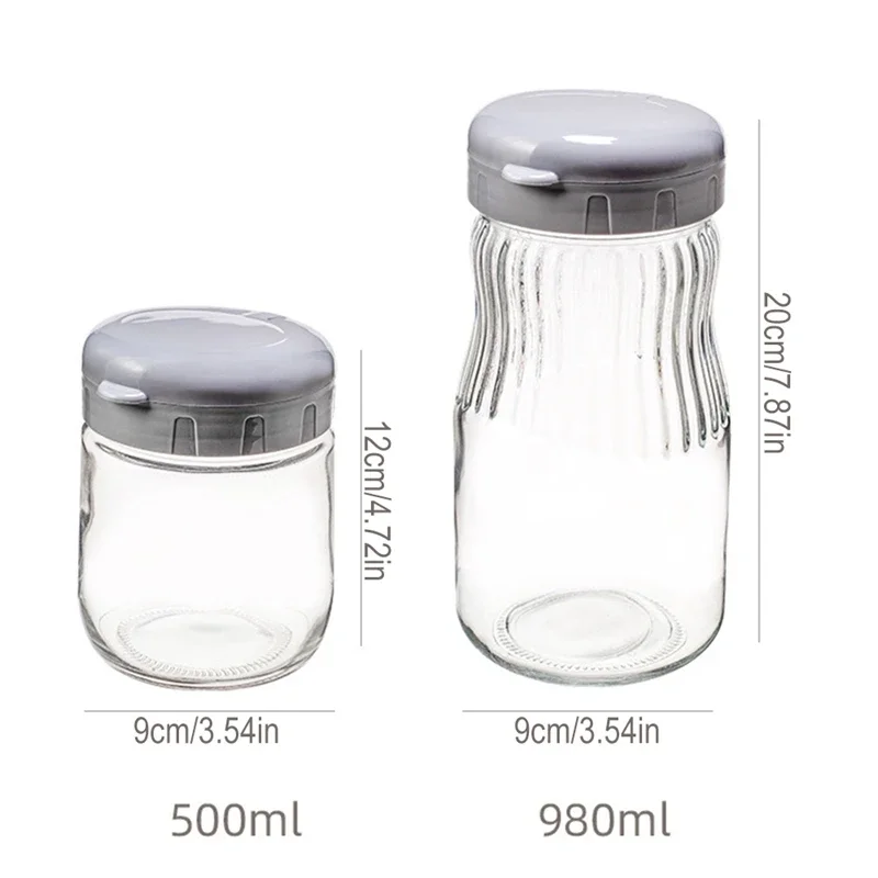Wide Mouth Sealed Jar 500/980ml Food-grade Glass Jar with Sealed Lid Large Pickle Jar Food Storage Bottle for Flour Sugar Cereal 6