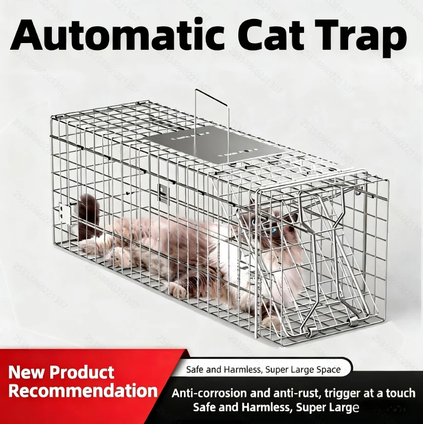 Heavy-Duty Collapsible Animal Trap Cage-No Assembly Required, Extra Large 60X20X18Cm (23.6X7.9X7.1In) Heavy-Duty Iron Construc