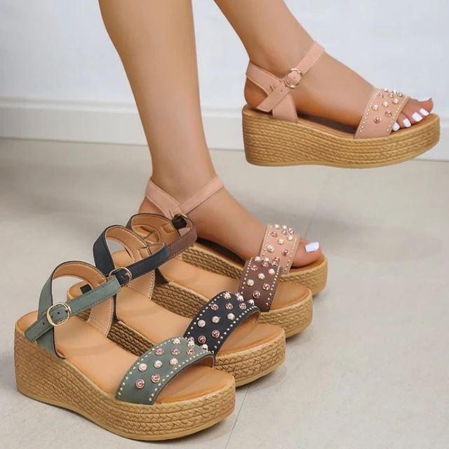 Women Sandals Ankle Strap Platform Shoes Open Toe Wedge High Heel Summer  Casual