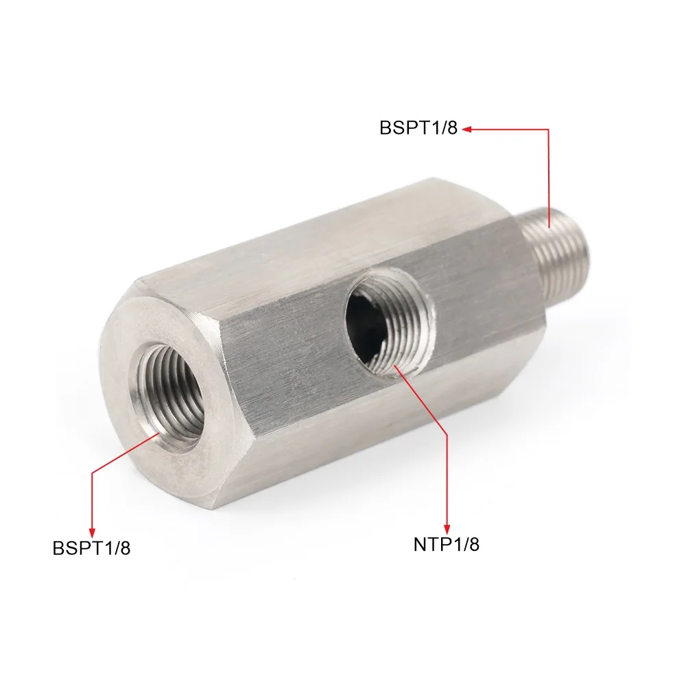 Side Holes Oil Pressure Sensor Connector 1/8 NPT Female To 1/4NPT 1/8NPT 1/8BSPT M10 M12 M14*1.5 Feed Line Gauge Tee Adapter 5