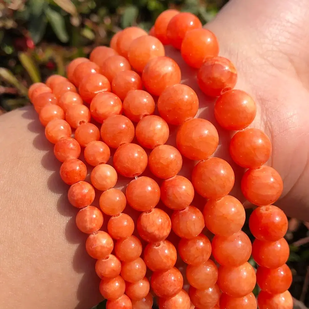 

Natural Orange Jades Chalcedony Stone Beads Round Loose Beads For Jewelry Making 15"Strand 6 8 10 12mm DIY Bracelet Necklace