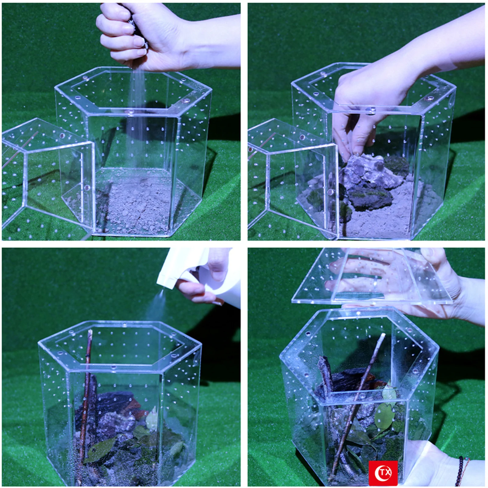 Jumping Spider Enclosure Acrylic Terrarium Habitat All-Side Ventilation Reptile Breeding Box Ventilated for Frog Cri