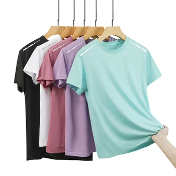 CHRLCK US/EU Size Women Mesh Short Sleeves Street Jogging Fitness Solid Color Breathable T-shirt Women Reflective Strip T-shirt 1